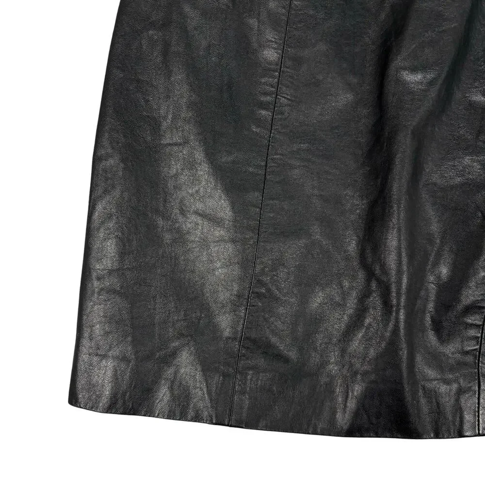 Byrnes & Baker Genuine Leather Black Mini Skirt Size 8 Y2K Minimalist Chic Retro
